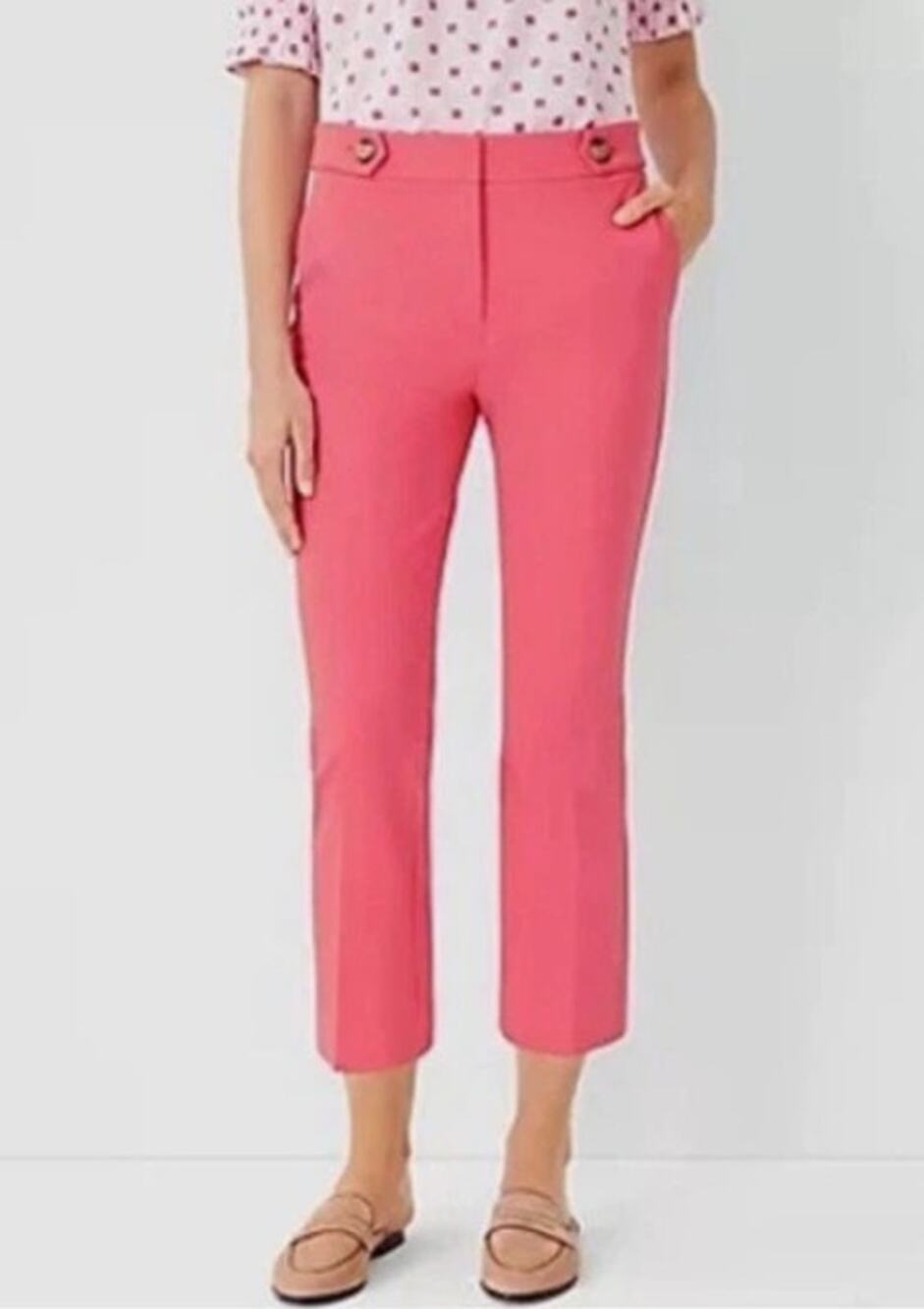 NWT Ann Taylor Kick Crop Pants Sz 0 Pink High Waist Career Work Ankle